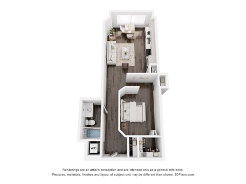 Floor plan for 1 bed, 1 bath, 655 sqft